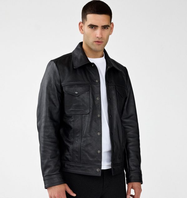 Horsehide leather trucker jacket